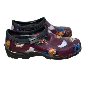 Sloggers Chicken & Rooster Clog Shoe  Red Women's 6 Garden Chore‎ Rubber Slip On
